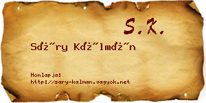 Sáry Kálmán névjegykártya